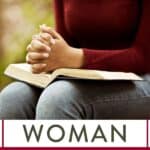 woman with praying hands on Bible and text "becoming a woman who prays" by Graceful Abandon