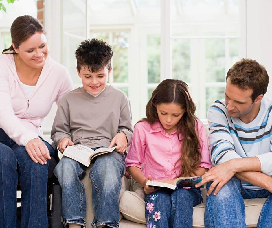 parents reading Bibles with kids