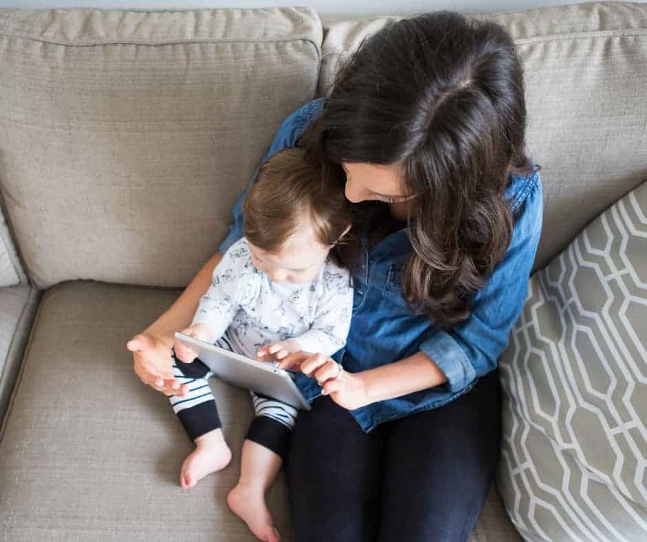 mom and child on couch