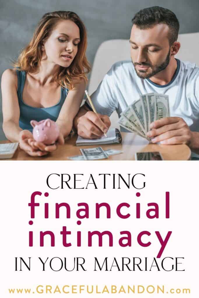 christian married couple doing their finances with text caption "creating financial intimacy in your marriage" by Graceful Abandon