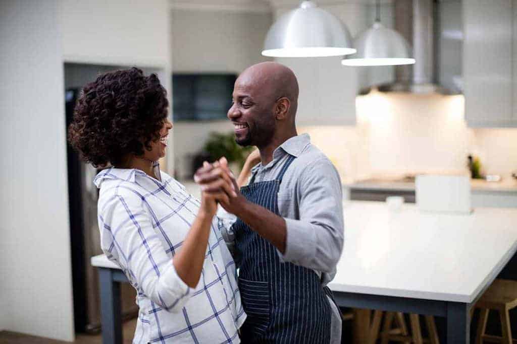 At-home date idea in the kitchen for romance